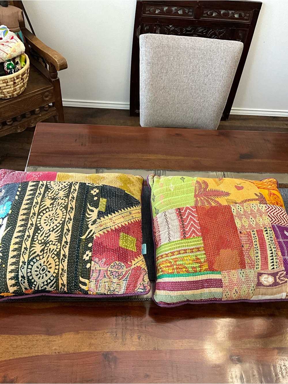 Kantha Colorful Patchwork Floor Cushions - Vibrant Multicolor